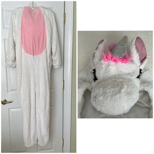 Unicorn onesie costume white pink rainbow adult XL